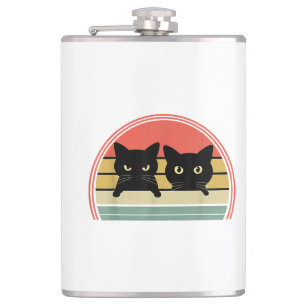 2 Zwarte Katten Peeking Retro Cat Animal Love Heupfles