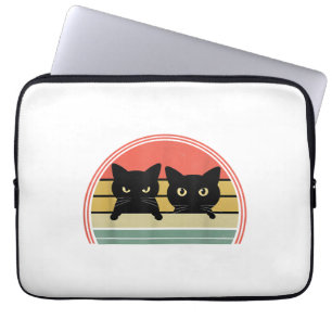 2 Zwarte Katten Peeking  Retro Cat Animal Love Laptop Sleeve