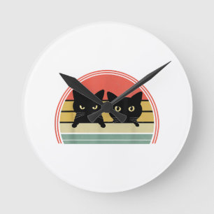 2 Zwarte Katten Peeking Retro Cat Animal Love Ronde Klok