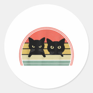 2 Zwarte Katten Peeking Retro Cat Animal Love Ronde Sticker