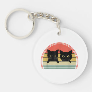 2 Zwarte Katten Peeking Retro Cat Animal Love Sleutelhanger