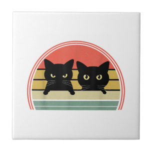 2 Zwarte Katten Peeking  Retro Cat Animal Love Tegeltje