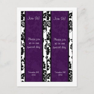 2 Zwarte/Paarse Floral Damask Wedding Bladwijzer Briefkaart