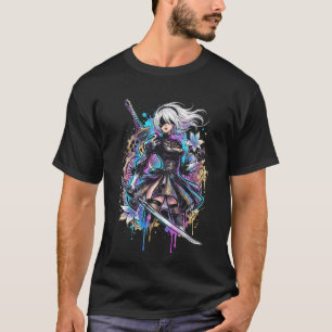 2B NieR Vaporwave Retro Wave Roze Blauwe Gradiënt  T-shirt