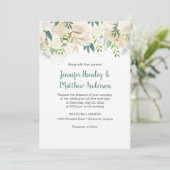 #2Cream White Roses Gold Glitter Green Gold Leaves Kaart (Staand voorkant)