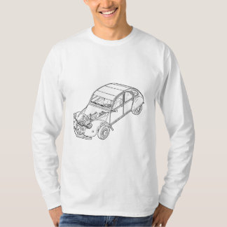 2CV Citroen met zichtbare motorlijnkunst T-shirt