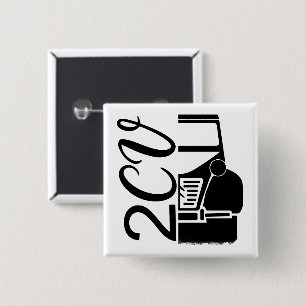 2CV Deux Chevaux Zwart Chic Script Lettertype Typo Vierkante Button 5,1 Cm