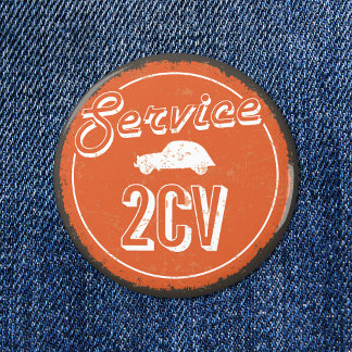 2CV Service Vintage Sinaasappel Carshop Typografie Ronde Button 5,7 Cm