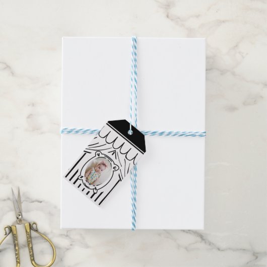 2D Birthday Party Comic Style Foto Cadeaulabel (Met Touw)