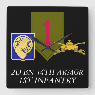 2D BN 34th ARMOR 1ST INFANTRY CLOCK Vierkante Klok