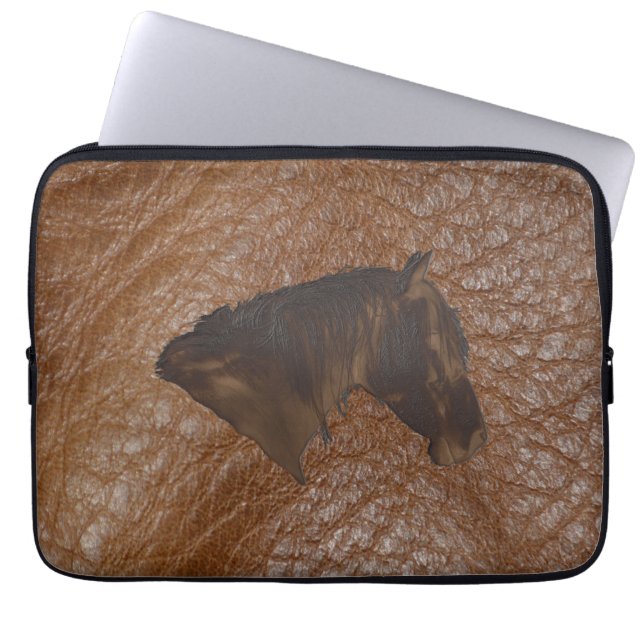 2D Fotostaal van Faux-leder met 2D-paardenkop Laptop Sleeve (Voorkant)