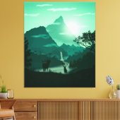 2D groen berglandschap Canvas Afdruk (Insitu (Woonkamer))