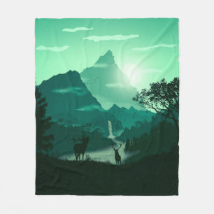 2D groen berglandschap Fleece Deken