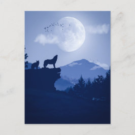 2D Howling wolf landschap Briefkaart