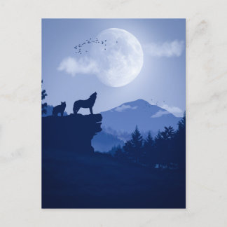 2D Howling wolf landschap Briefkaart