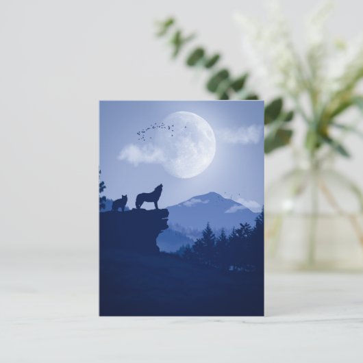 2D Howling wolf landschap Briefkaart (Staand voorkant)