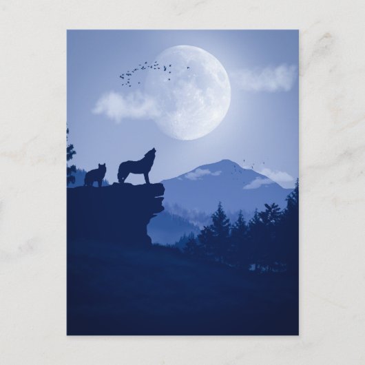 2D Howling wolf landschap Briefkaart (Voorkant)