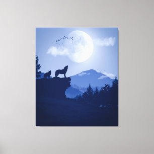 2D Howling wolf landschap Canvas Afdruk