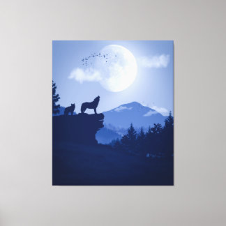 2D Howling wolf landschap Canvas Afdruk