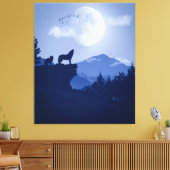 2D Howling wolf landschap Canvas Afdruk (Insitu (Woonkamer))