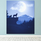 2D Howling wolf landschap Canvas Afdruk (Insitu (Houten vloer))