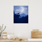 2D Howling wolf landschap Poster (Keuken)