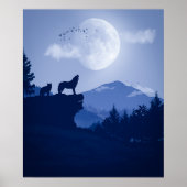 2D Howling wolf landschap Poster (Voorkant)
