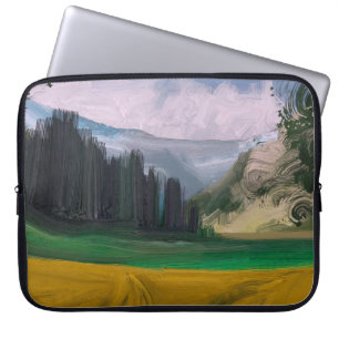 2d illustratie. Aardoliekschilderkunst. Platteland Laptop Sleeve