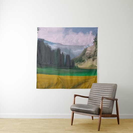 2d illustratie. Aardoliekschilderkunst. Platteland Wandkleed (In situ)