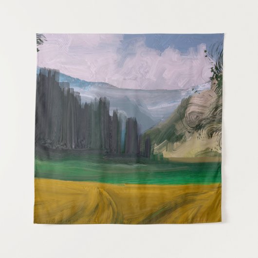 2d illustratie. Aardoliekschilderkunst. Platteland Wandkleed (Voorkant)