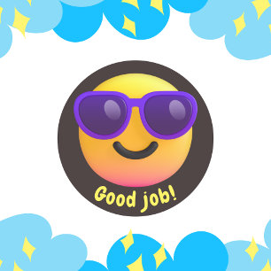 2D Leuke gele emoji goede baan School aanbod Ronde Sticker