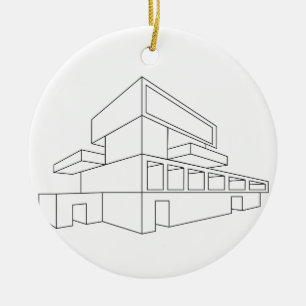 2D perspectieftekening van een huis Keramisch Ornament