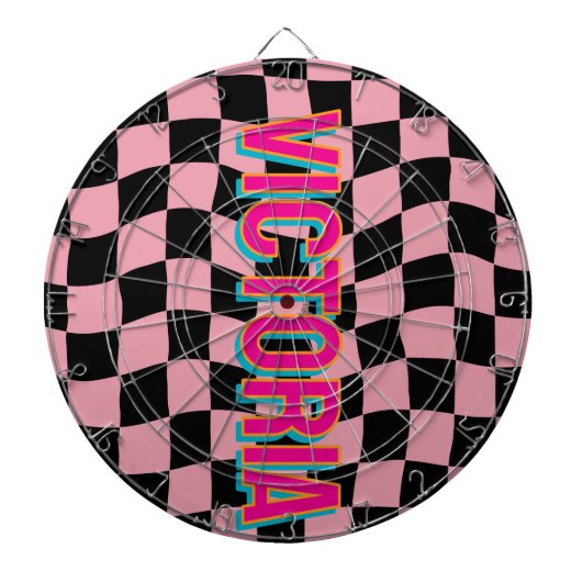 2D Retro Colorful Lettering Name Pink Black Dartbord (Voorkant)