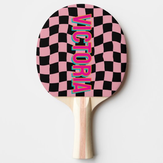 2D Retro Colorful Lettering Name Pink Black Tafeltennisbatje (Voorkant)