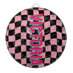 2D Retro Kleurrijke Lettertype Naam Roze Zwart Dartbord