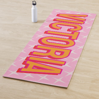 2D Retro Sterren Roze Rood Naam Yoga Mat