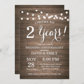 2de bruiloft Jubileum Uitnodiging Rustic Wood (Voorkant / Achterkant)