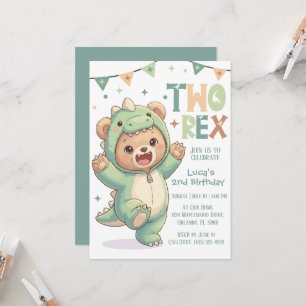 2de Dino Verjaardagsfeestje Cute Teddybeer Dinos Kaart