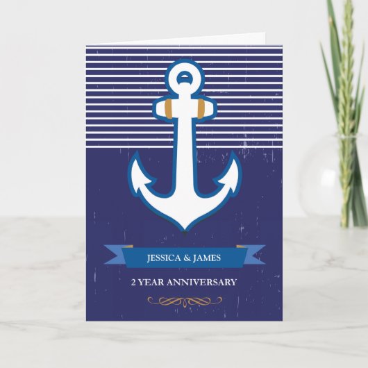 2de jaar Anchor Nautical Wedding Jubileum Kaart (Voorkant)