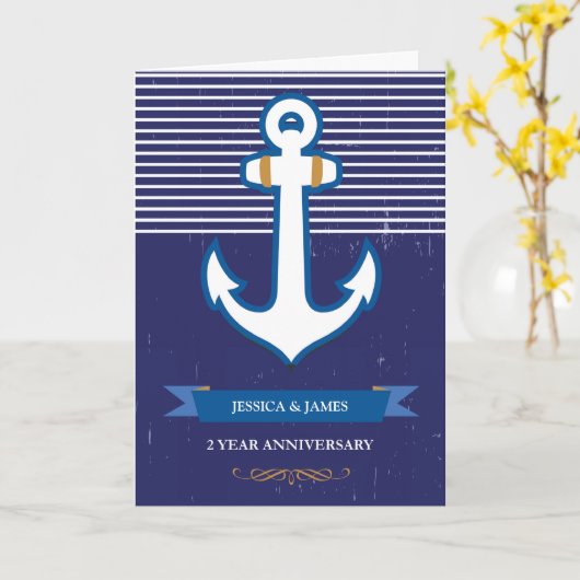 2de jaar Anchor Nautical Wedding Jubileum Kaart (Gele Bloem)