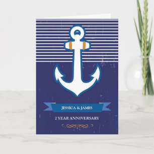 2de jaar Anchor Nautical Wedding Jubileum Kaart