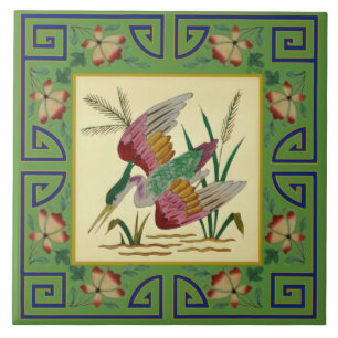 2de van Paar Minton Jade Asian Aesthetic Bird Repr Tegeltje