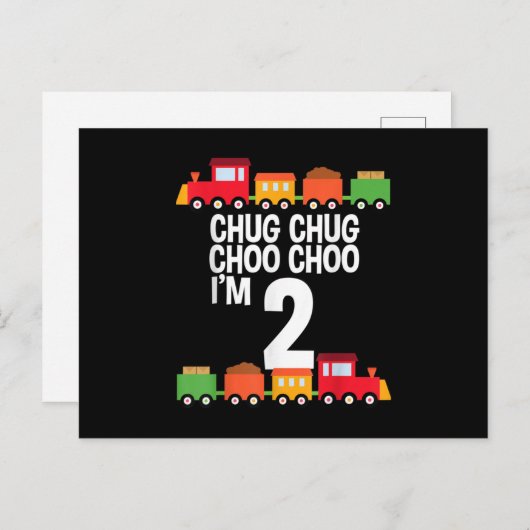 2de verjaardag Chug Chug Choo Choo Ik ben twee tre Aankondigingskaart (Voorkant / Achterkant)