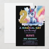 2de verjaardag Eenhoorn Verjaardagsuitnodigingen Kaart (Voorkant / Achterkant)