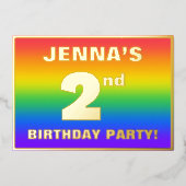2de verjaardag: Fun, kleurrijk regenboogpatroon Folie Uitnodiging (Voorkant)