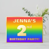 2de verjaardag: Fun, kleurrijk regenboogpatroon Folie Uitnodiging (Staand Voorkant)