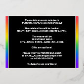 2de verjaardag: Fun, kleurrijk regenboogpatroon Folie Uitnodiging (Achterkant)