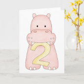 2de Verjaardag (roze) Hippo Kaart (Gele Bloem)