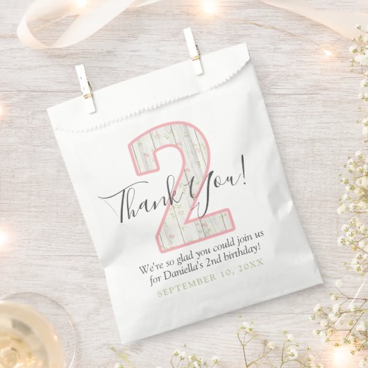 2de verjaardag Rustic Shabby Chic Roze Bloem Feest Bedankzakje (Geknipt)