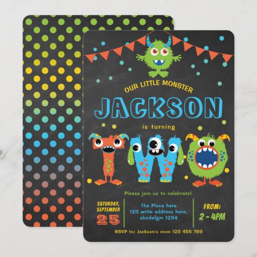 2de verjaardag schattige kleine monsterfeestbord kaart (Voorkant / Achterkant)